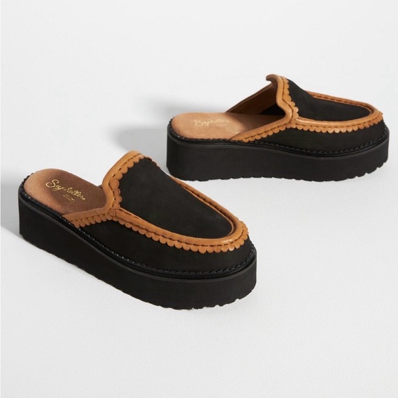 Anthropologie Shoes - ANTHROPOLOGIE Seychelles Stand Tall Slip-On Flats Black Platform Mules‎ Clogs 7